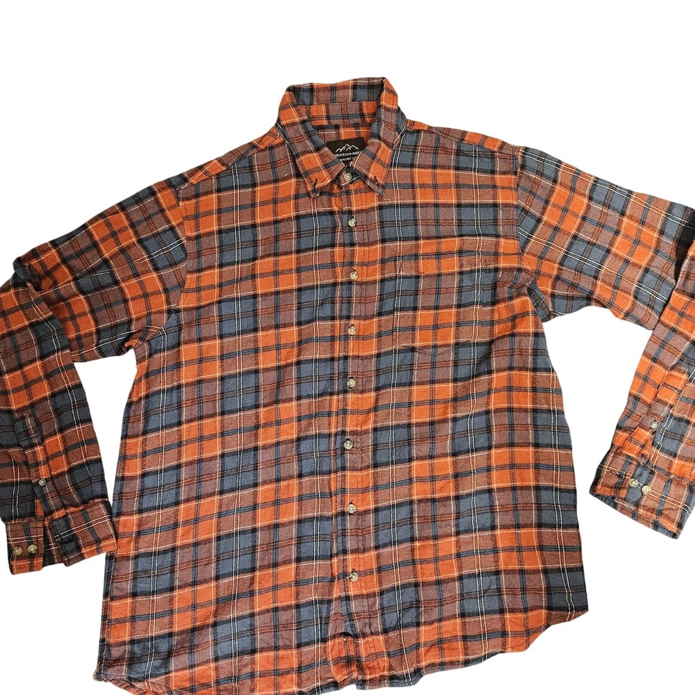 Mountain Ridge Shirt Mens 2XL Orange Blue Plaid Button‎ Down Long Sleeve Casual